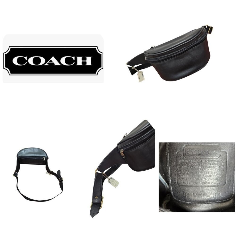 Vintage COACH Canteen Waist Pouch Black Leather Belt Bag Fanny Pack free shippin